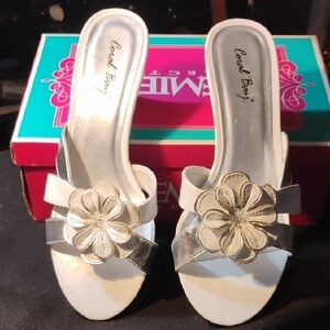 Coral Bay Women's Sandals with White and Silver Floral Accents